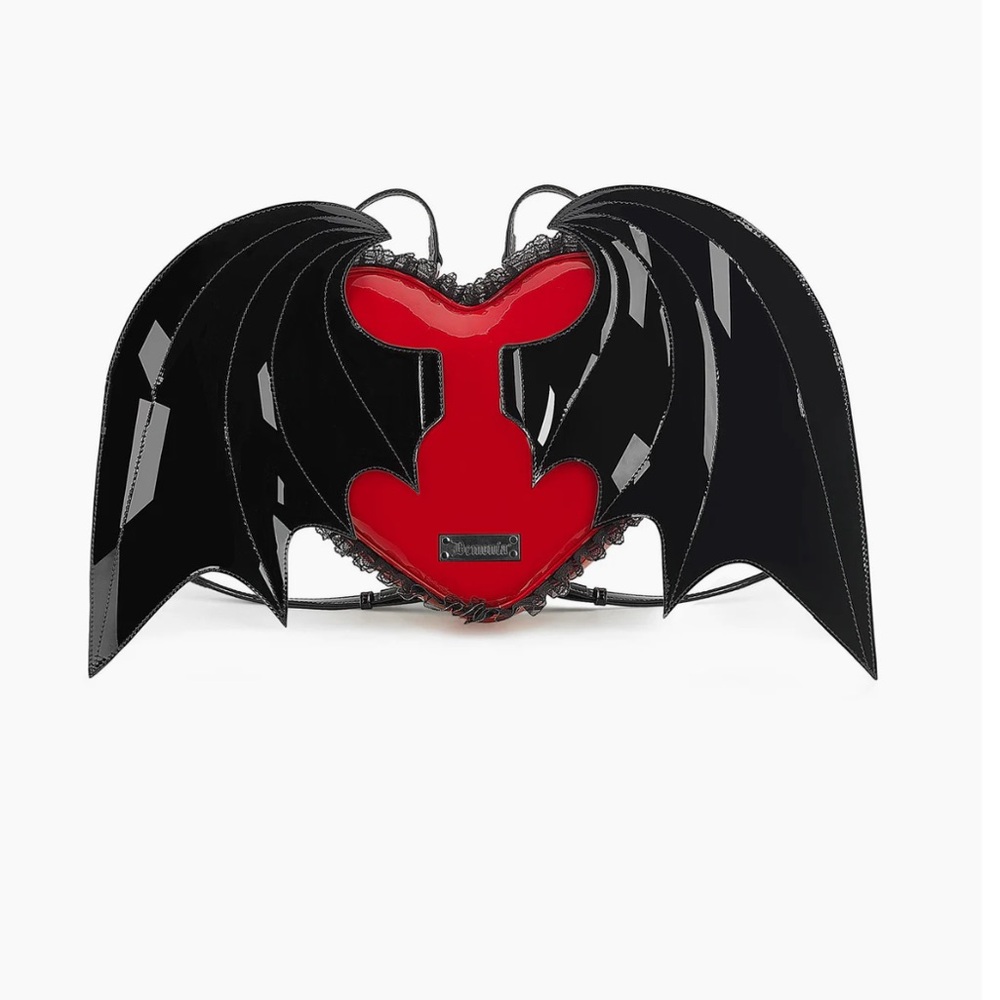 Demonia Black and Red Heart with Wings Backpack